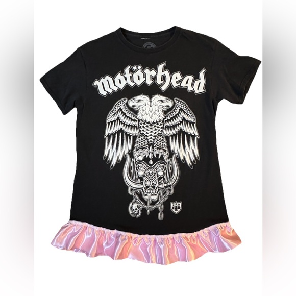 Motörhead Upcycled Skirt Style Pink Satin Ruffle Shirt ONE OF ONE S - Picture 13 of 13